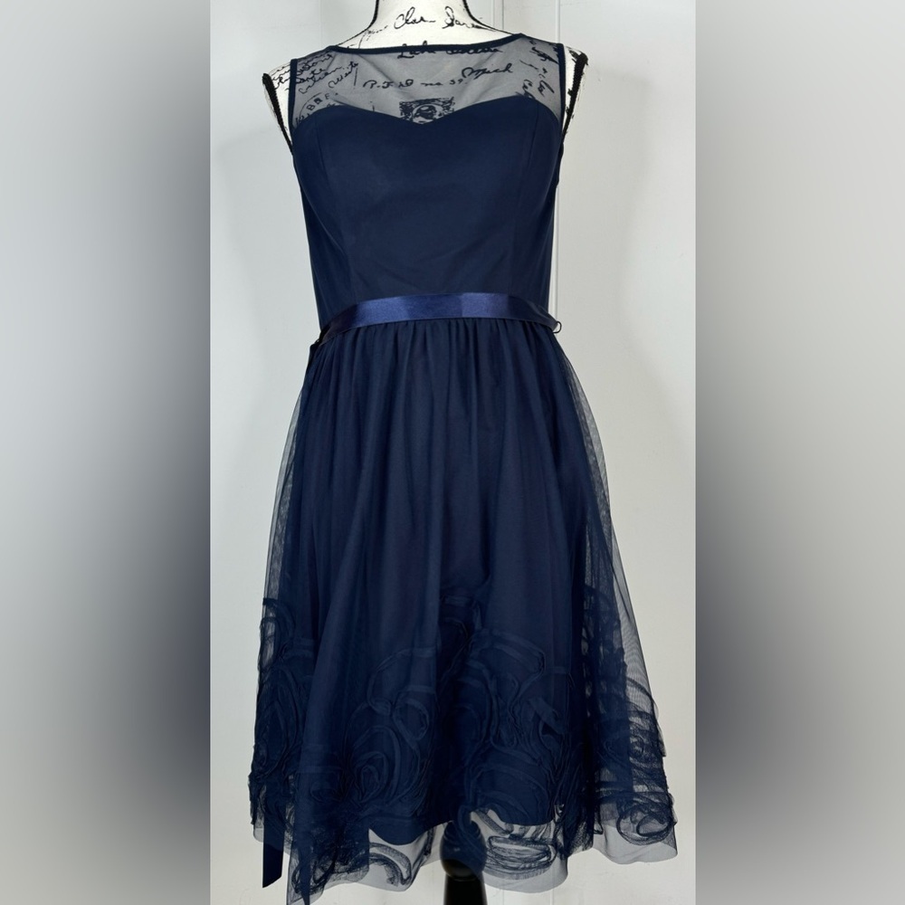 Eliza J Illusion Neckline Sleeveless Embroidery Dress Womans Small - Picture 13 of 14